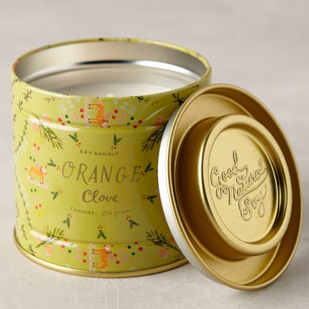 Anthropologie Illume Snowflora Holiday Orange Clover Tin Candle